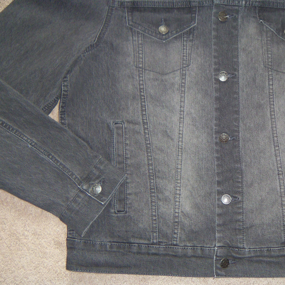 New Mens Arizona Denim Trucker Jacket Washed Black - Picture 5 of 6